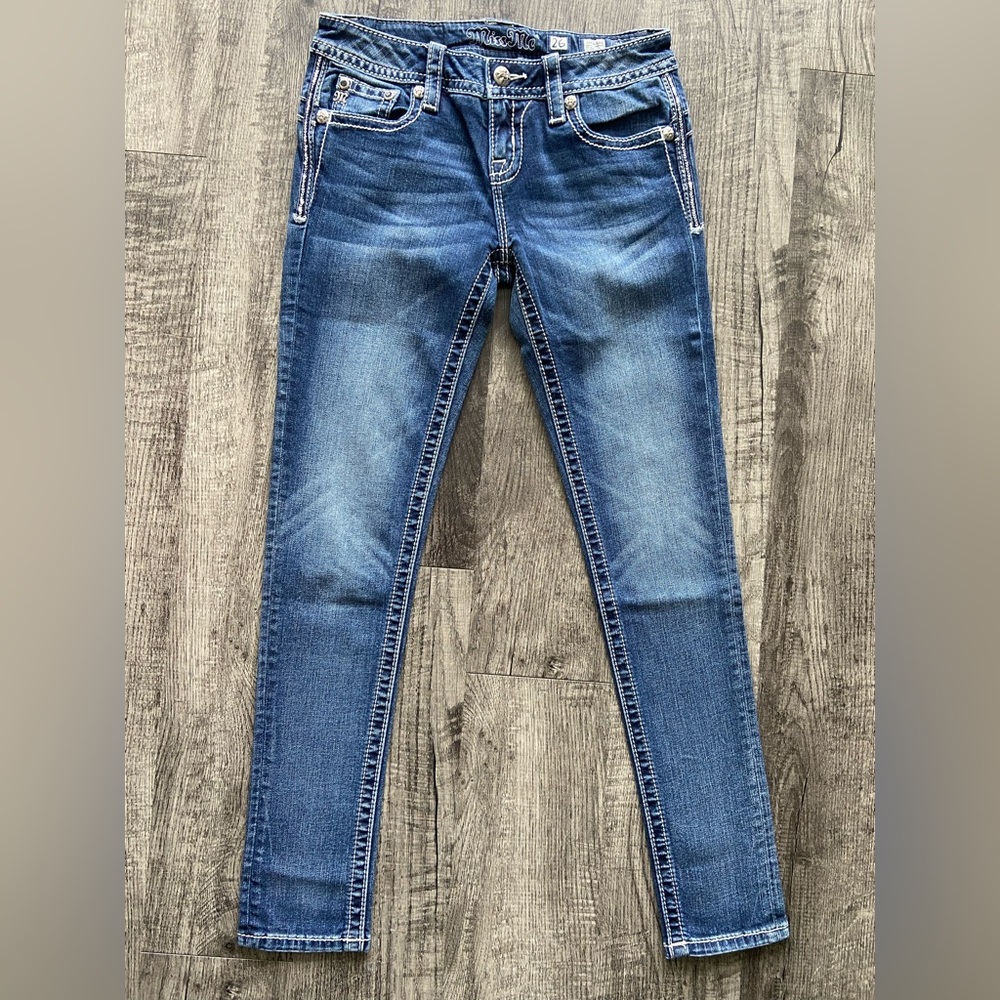 Miss Me Blue Skinny Jeans with Subtle Fading